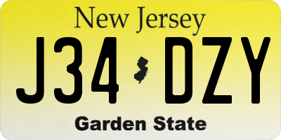 NJ license plate J34DZY