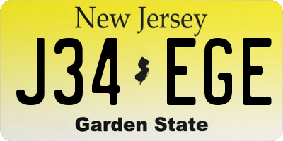 NJ license plate J34EGE