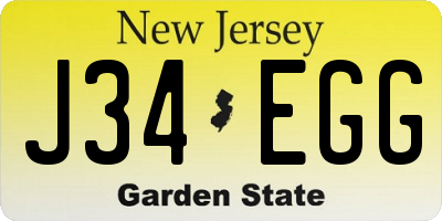 NJ license plate J34EGG