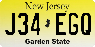 NJ license plate J34EGQ