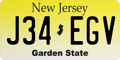 NJ license plate J34EGV