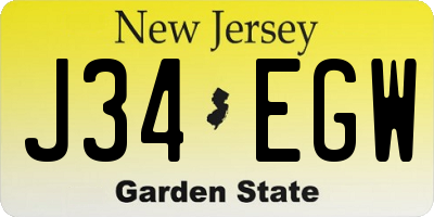 NJ license plate J34EGW