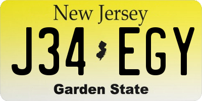 NJ license plate J34EGY