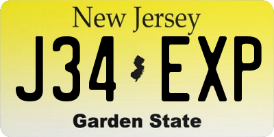 NJ license plate J34EXP
