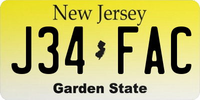 NJ license plate J34FAC
