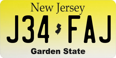 NJ license plate J34FAJ