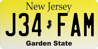 NJ license plate J34FAM