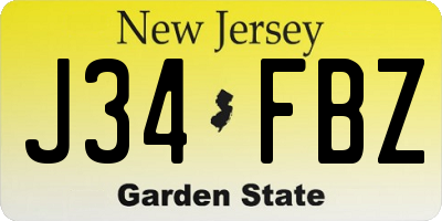 NJ license plate J34FBZ