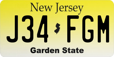 NJ license plate J34FGM