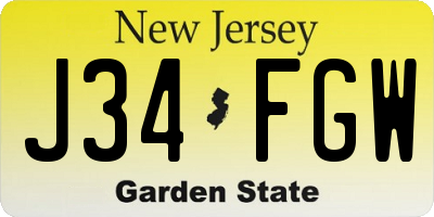 NJ license plate J34FGW