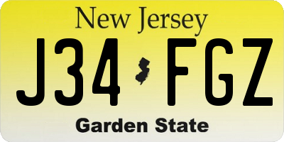 NJ license plate J34FGZ