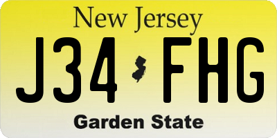 NJ license plate J34FHG