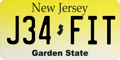 NJ license plate J34FIT