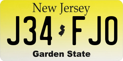 NJ license plate J34FJO