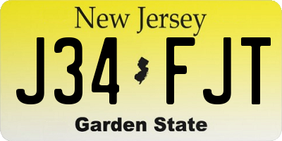 NJ license plate J34FJT