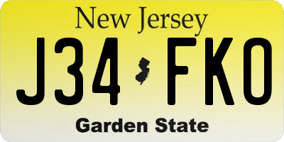 NJ license plate J34FKO