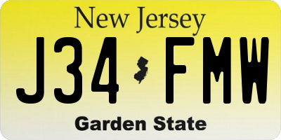 NJ license plate J34FMW