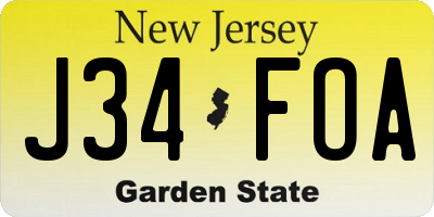 NJ license plate J34FOA