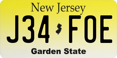 NJ license plate J34FOE