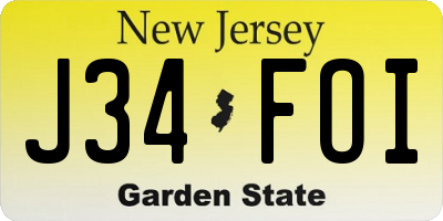 NJ license plate J34FOI