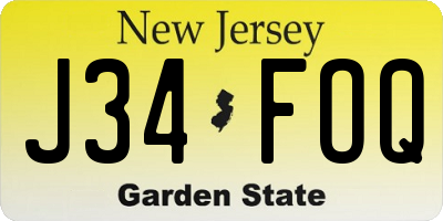 NJ license plate J34FOQ