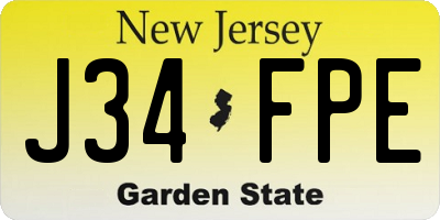 NJ license plate J34FPE