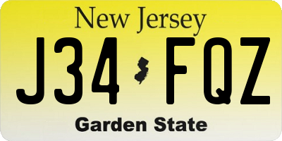 NJ license plate J34FQZ