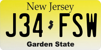 NJ license plate J34FSW
