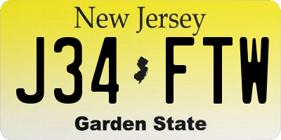 NJ license plate J34FTW