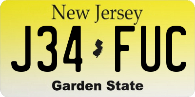 NJ license plate J34FUC