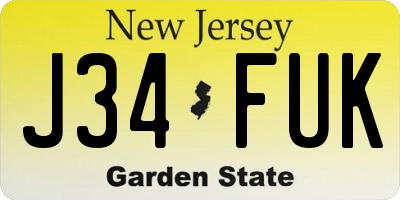 NJ license plate J34FUK