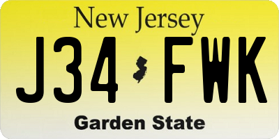 NJ license plate J34FWK