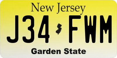 NJ license plate J34FWM