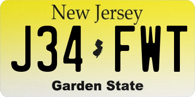 NJ license plate J34FWT