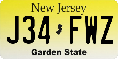 NJ license plate J34FWZ