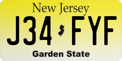 NJ license plate J34FYF