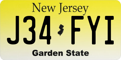 NJ license plate J34FYI