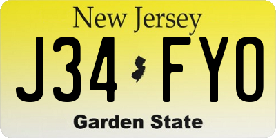 NJ license plate J34FYO