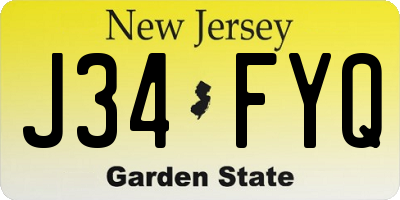 NJ license plate J34FYQ