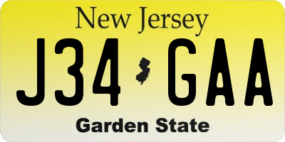 NJ license plate J34GAA