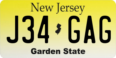 NJ license plate J34GAG