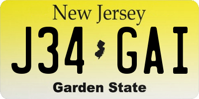 NJ license plate J34GAI