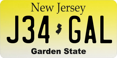 NJ license plate J34GAL