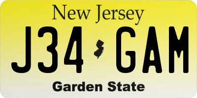 NJ license plate J34GAM