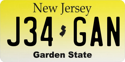 NJ license plate J34GAN