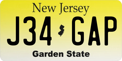 NJ license plate J34GAP