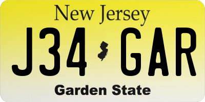 NJ license plate J34GAR