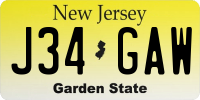 NJ license plate J34GAW