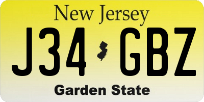 NJ license plate J34GBZ