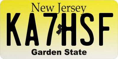 NJ license plate KA7HSF